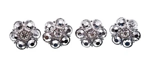 Sparkling Crystal Flower Buttons, Silver ( 0.7"d ) 5x, Metal - Picture 1 of 5