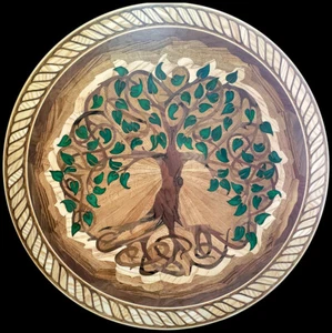 TREE OF LIFE Wood & Stone Inlay Hardwood Floor Medallion/Wall Art - Picture 1 of 3