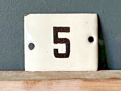 Number 5 Vintage Enamel House Numbers Made in Europe Room Hotel FREE POSTAGE Cover