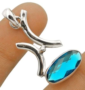 Natural 4CT London Blue Topaz 925 Sterling Silver Pendant 1 1/2'' Long @6-3 - Picture 1 of 1