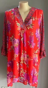 SARA Hi Low Top Bright Orange Floral Print 3/4 Ruffle Sleeve Blouse Plus Size 24 - Picture 1 of 11