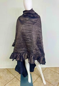 Bronze Silk Taffeta Vintage Hand Made Demi Couture Shawl Scarf Ruffles 50” x 90” - Picture 1 of 7