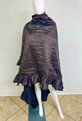 Bronze Silk Taffeta Vintage Hand Made Demi Couture Shawl Scarf Ruffles 50” x 90” - Image 1 of 4