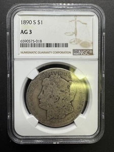 1890 S $1 AG 3 Grade NGC Morgan Silver Dollar Coin - Picture 1 of 12