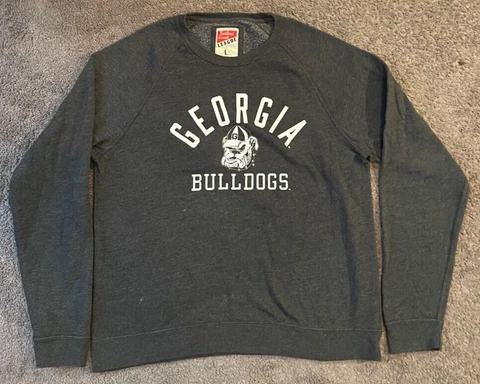 Men's League NCAA Georgia Bulldogs Heathered Gray Crewneck Sweatshirt Large Cover