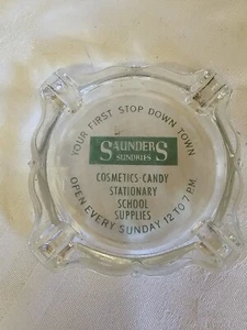 Saunders Sundries Vintage Ashtray Clear Glass Advertising Collectible - Picture 1 of 5
