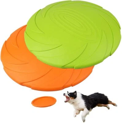 2Pc 7 in Dog Flying Disc Saucer Frisbees Durable Dog Toys Nature Rubber Floating - Image 1 of 4