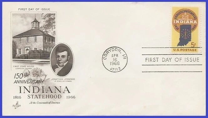 USA4 #1308 U/A ARTCRAFT FDC   Indiana Statehood - Image 1 of 1