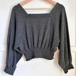 Free People Women's Long Sleeve Stretch Crop Top Charcoal Gray, Size S - Picture 1 of 6