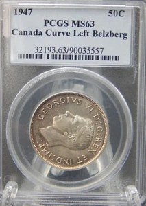 PCGS MS63 1947 Canadá 50 centavos de plata Belzberg curva izquierda #BT-108 - Imagen 1 de 4