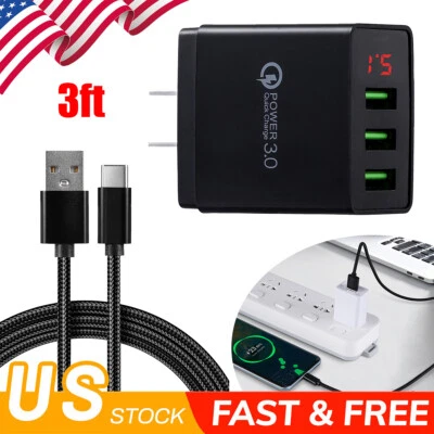 3-port USB Home Wall Fast Charger & 15w Charger Cable For iPhone Samsung Android - Image 1 of 4