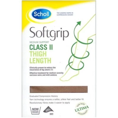 Scholl Softgrip Ultima Class 2 Thigh Length Closed Toe Stockings Natural Medium