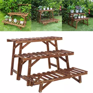 Blumentreppe Blumenbank Holz Pflanzbank 3 Stufen Balkon Vintage Pflanzentreppe - Bild 1 von 11