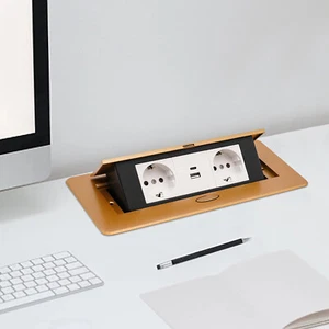 2 Euro Einbausteckdose Tischsteckdose Fach USB Typ-C Pop-up-steckdose Golden Neu - Bild 1 von 12