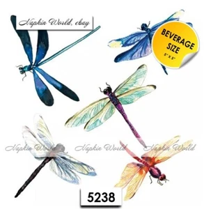 (5238) TWO Paper BEVERAGE / COCKTAIL Decoupage Art Craft Napkins - Dragonflies - Picture 1 of 3