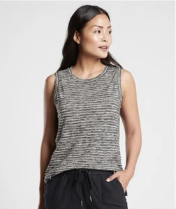 ATHLETA Breezy Striped Tank Top MEDIUM PETITE MP Black/White #657798 - Picture 1 of 3