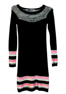 Athleta Sweater Dress Knit XXS Black Pink Green Gray Fair Isle Nordic Holiday - Picture 1 of 6