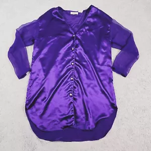 Vintage Victoria's Secret Gold Label Sleep shirt Purple Satin Sheer Sleeve Small - Picture 1 of 9