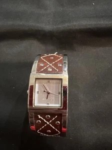 Michael Kors Quartz Silver Dial Steel Leather Studded Bangle Watch As Pictures - Picture 1 of 6