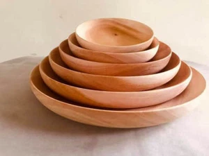 Wooden Plate Wood Serving Tray Food Dish Snacks Platter Kitchenware Set 6 pieces - Picture 1 of 7