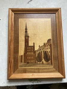 Vintage Castle Wood Inlay Picture Germany 10x8” not signed - Picture 1 of 2