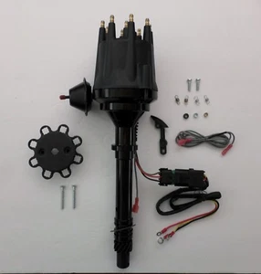 CHEVY Pro Series TODO NEGRO Pequeña Captura Distribuidor HEI 305-327-350-396-454 SBC BBC - Imagen 1 de 6