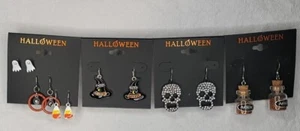 Halloween Earrings 4 Pack Ghost Candy Corn Hoop Bells Witch Skull Poison Glitter - Picture 1 of 5