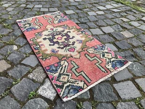 Turkish Vintage Small Rug Handmade Wool Bohemian Bath Mat Rug Traditional Rug - Picture 1 of 10