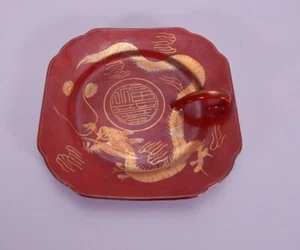 Red & Gold Japanese Dragon Plate/Tray Hand Painted Made in Japan W/Handle - Picture 1 of 6