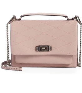 REBECCA MINKOFF Handbag JE TAIME Medium Quilted Leather Peony Pink Crossbody GUC - Picture 1 of 22
