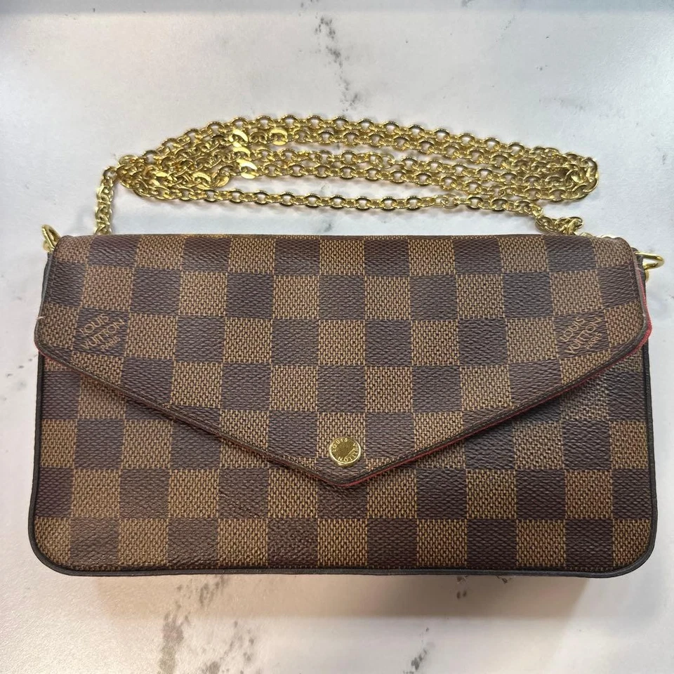 Louis Vuitton Damier Chain Wallet Brown Canvas Leather Pochette Felicie MMRg20 - Image 1 of 4