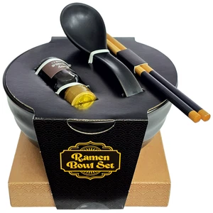 Ramen Bowl Chopsticks Spoon Set with Soy Sauce World Foods Christmas Gift - Picture 1 of 5