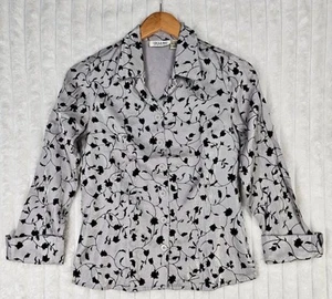 Selene Sport Silver & Black Button Up Collared Blouse Size Small - Picture 1 of 5