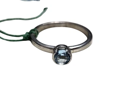 Donna Argento Sterling Anello Rotondo con Naturale Topazio Blu Solitario Size 8 - Immagine 1 di 4