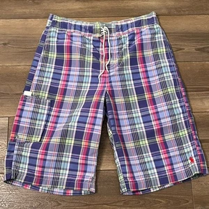 Polo Ralph Lauren Swim Trunks Boys XL 18/20 Plaid Colorful Board shorts Logo - Picture 1 of 8