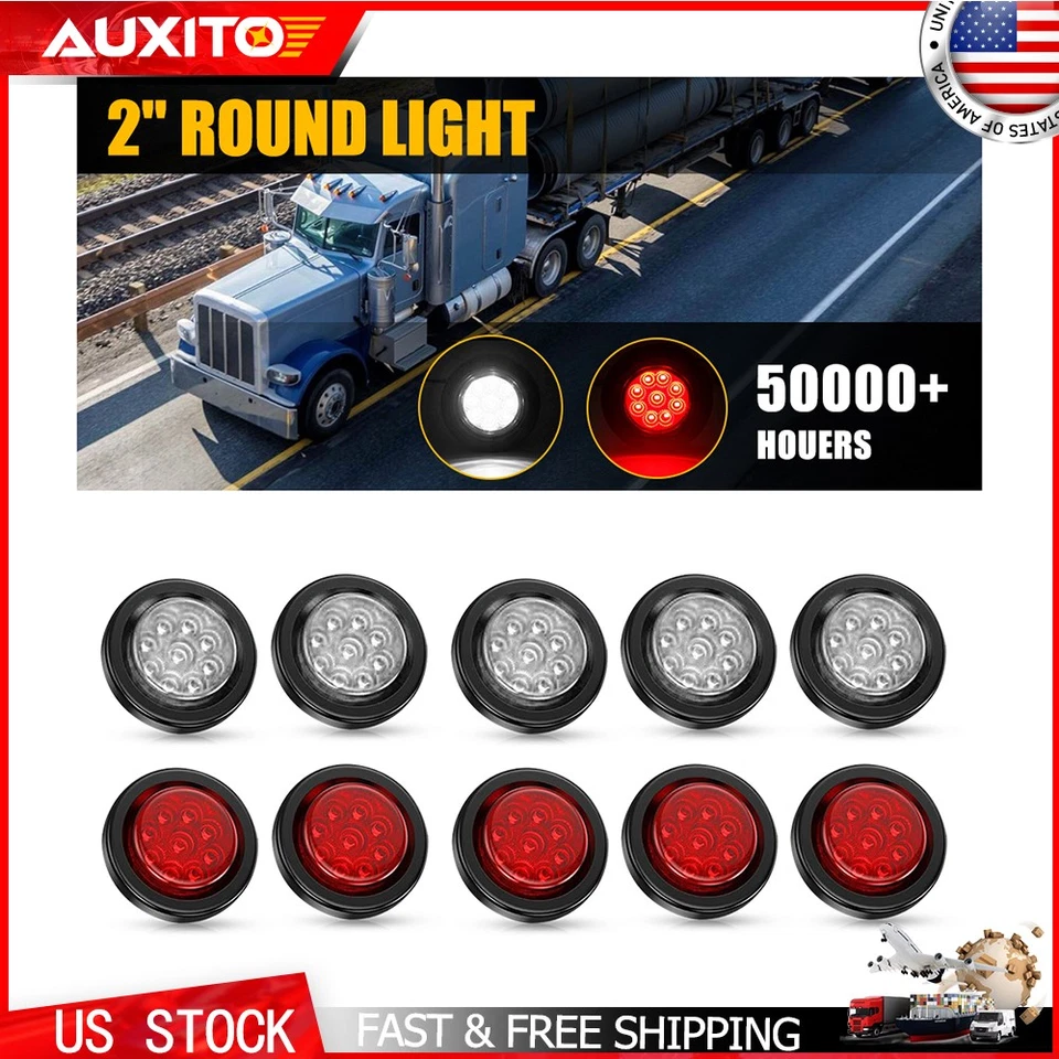 Luzes indicadoras vermelhas brancas de LED redondas 9 10x 2 polegadas para Ford F150 F250 Super Duty - Imagem 1 de 4