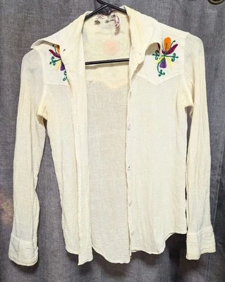 Camisa bordada hippie muselina vintage años 60 70 niños o XS  Foto 1 de 4