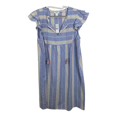 NWT LOFT Outlet Lounge Linen Dress Beachy Boho Stripe Tassel Flutter Large - Image 1 of 4