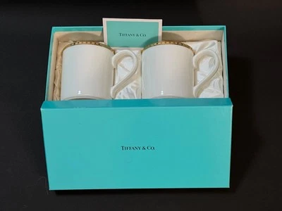 Taza Tiffany & Co. Banda Dorada W8.5 H9cm Juego de 2 piezas Auténtica con Caja Foto 1 de 4