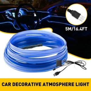 12V USB Blue LED Light Glow EL Wire String Strip Car Interior Decor 16.4ft EPY - Picture 1 of 12