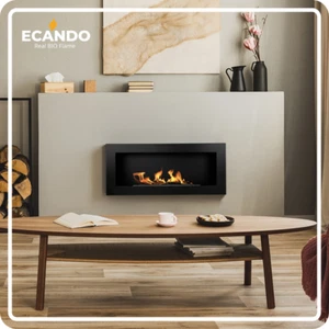 Bio Ethanol Fireplace 900x400 - Wall-Mounted - Black Matt - Set - Picture 1 of 14