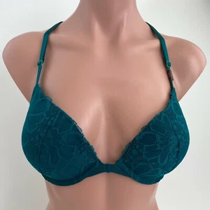 Victoria's Secret Front Closure Padded Floral Push Up Bra  Teal  Size 32DD  NWT - Picture 1 of 10
