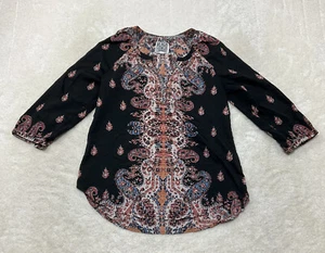 Beach Lunch Lounge Womens Size S 3/4 Sleeve V Neck Multicolor Print Tunic Blouse - Picture 1 of 13