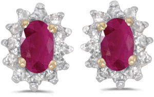14k Yellow Gold Oval Ruby And Diamond Earrings (CM-E6410X-07) - Picture 1 of 1