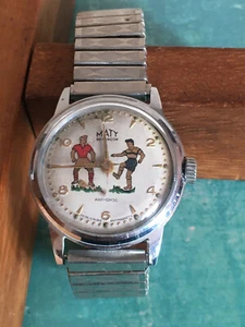 Vintage Montre Bracelet Homme Mécanique Automate Football Maty Besançon Acier - Picture 1 of 5