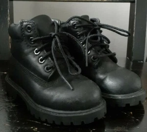 Timberland Toddler Black Leather Work Boots Size 6.5 Kids Waterproof - Picture 1 of 10