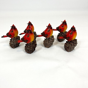 Ganz Cardinal Bird On Glitter Pine Cone Ornaments Holiday Christmas Lot Of 6