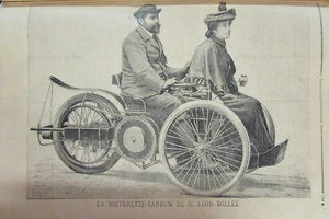 AUTOMOBILE VOITURETTE TANDEM de LEON BOLLEE GRAVURE PETIT JOURNAL 1896 - Picture 1 of 3