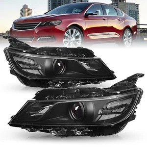 Headlights for 2014-2020 Chevy Impala Black Halogen Projector L+R Pairs Headlamp - Picture 1 of 7
