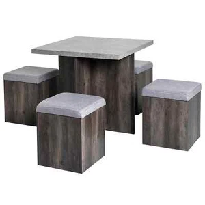 Juego de comedor de 5 piezas para jardín patio juego de madera 4 taburetes de almacenamiento reposapiés otomano - Imagen 1 de 11